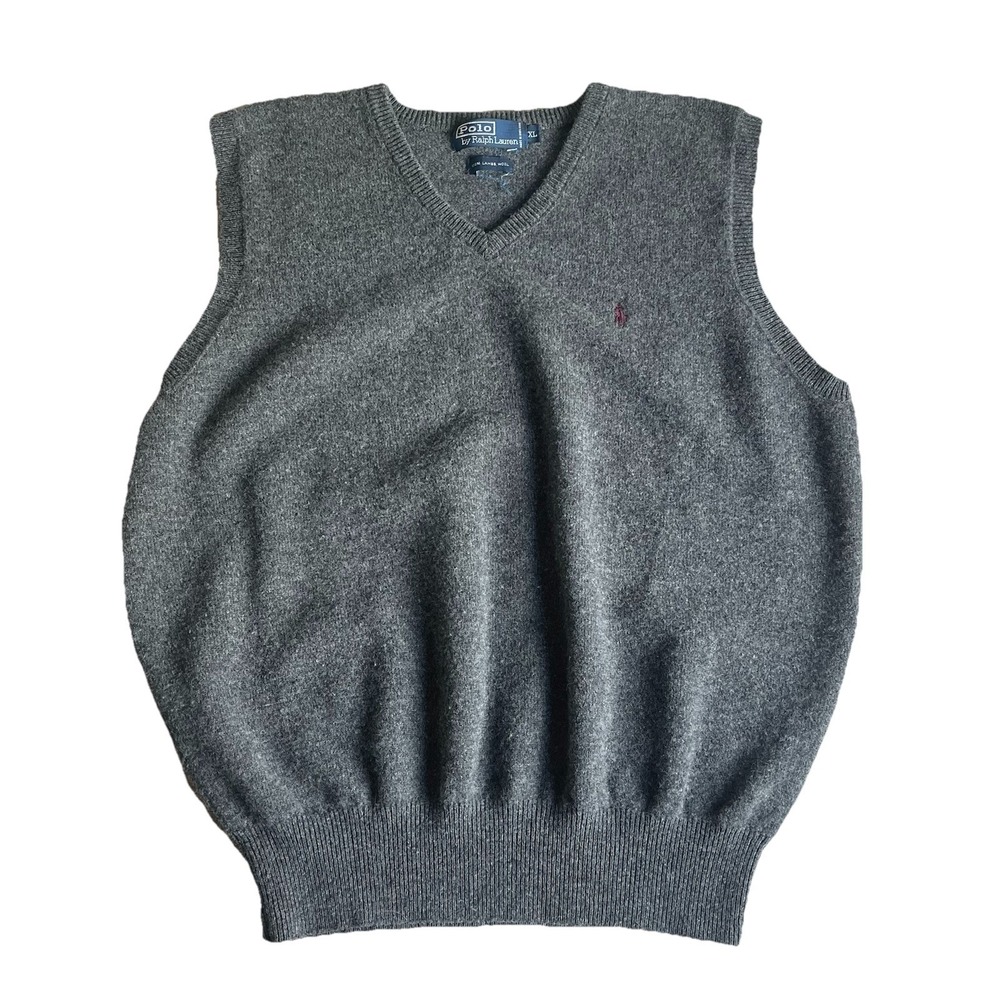 Polo Ralph Lauren Sweater Vest Mens‎ XL Gray V Neck Lambswool Knit Pony Vintage